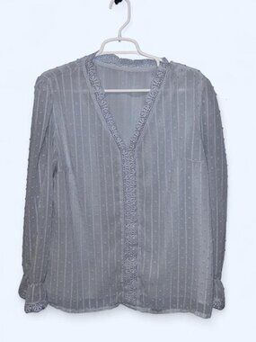 Elegant Light Blue Lace Trim Women's Blouse